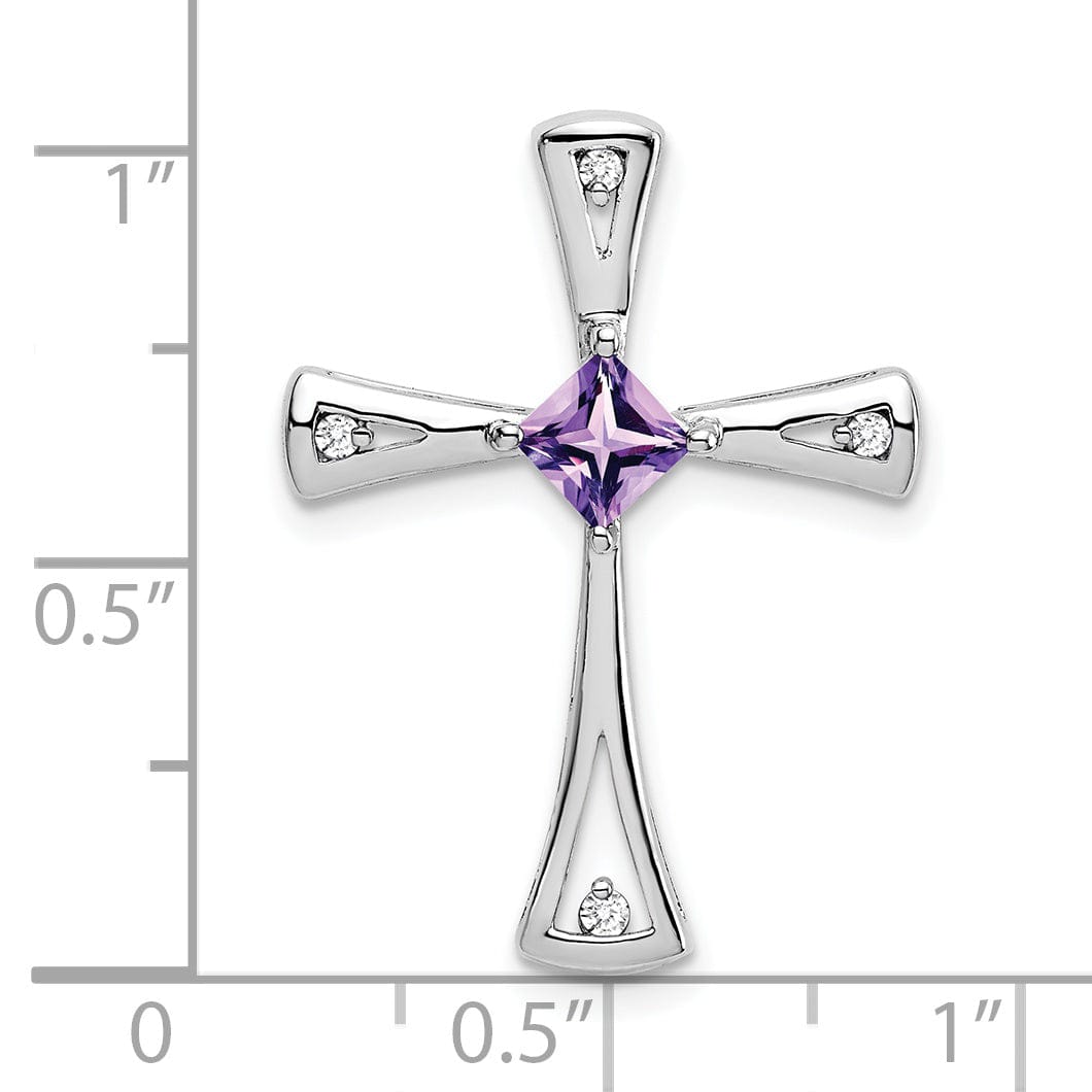 Lovely Rita's Pendants & Charms 14k White Gold Square Amethyst & Diamond Cross Chain Slide