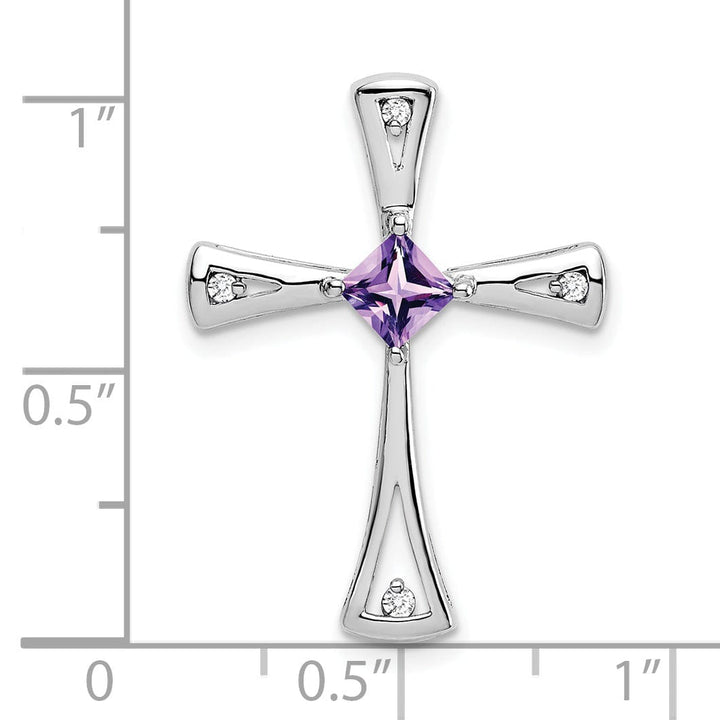 Lovely Rita's Pendants & Charms 14k White Gold Square Amethyst & Diamond Cross Chain Slide