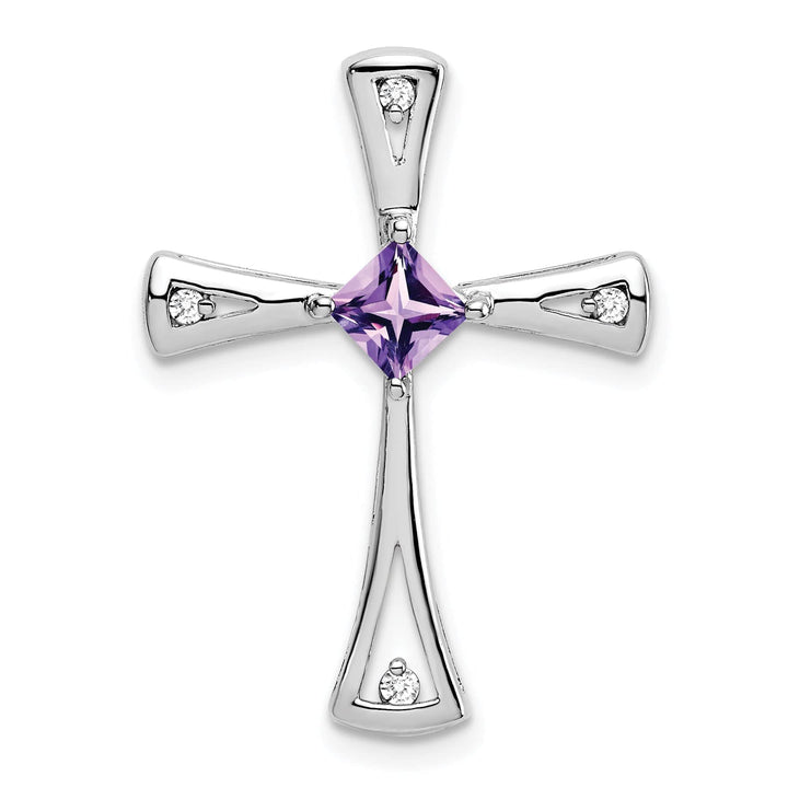Lovely Rita's Pendants & Charms 14k White Gold Square Amethyst & Diamond Cross Chain Slide