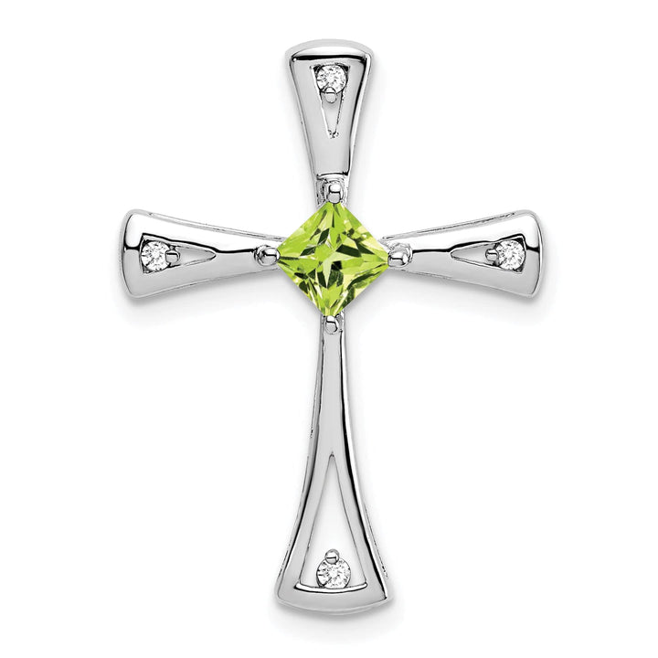 Lovely Rita's Pendants & Charms 14k White Gold Square Peridot & Diamond Cross Chain Slide