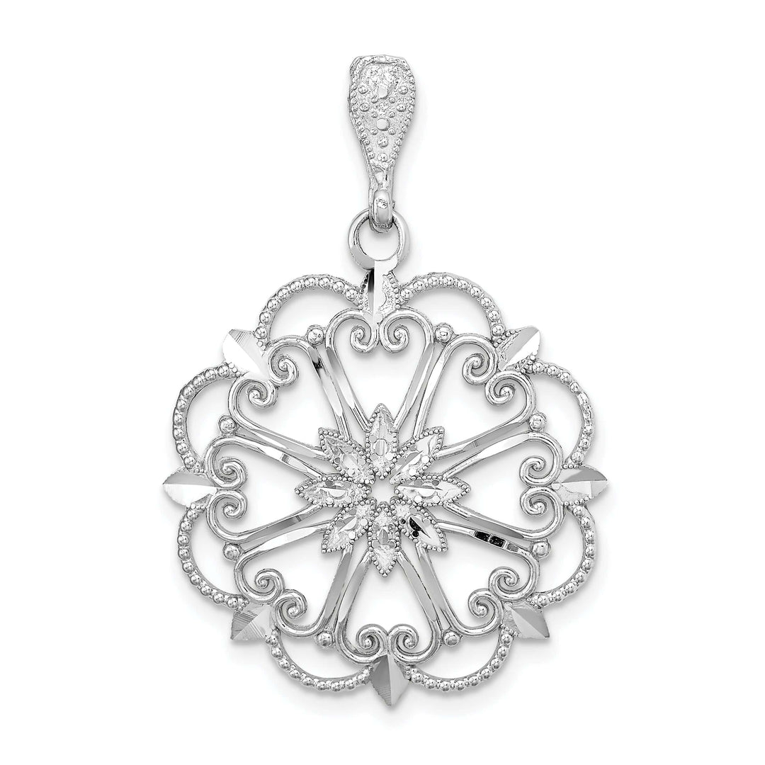 Lovely Rita's Pendants & Charms 14K White Gold Starbust with Hearts D.C Beaded Filgree Pendant