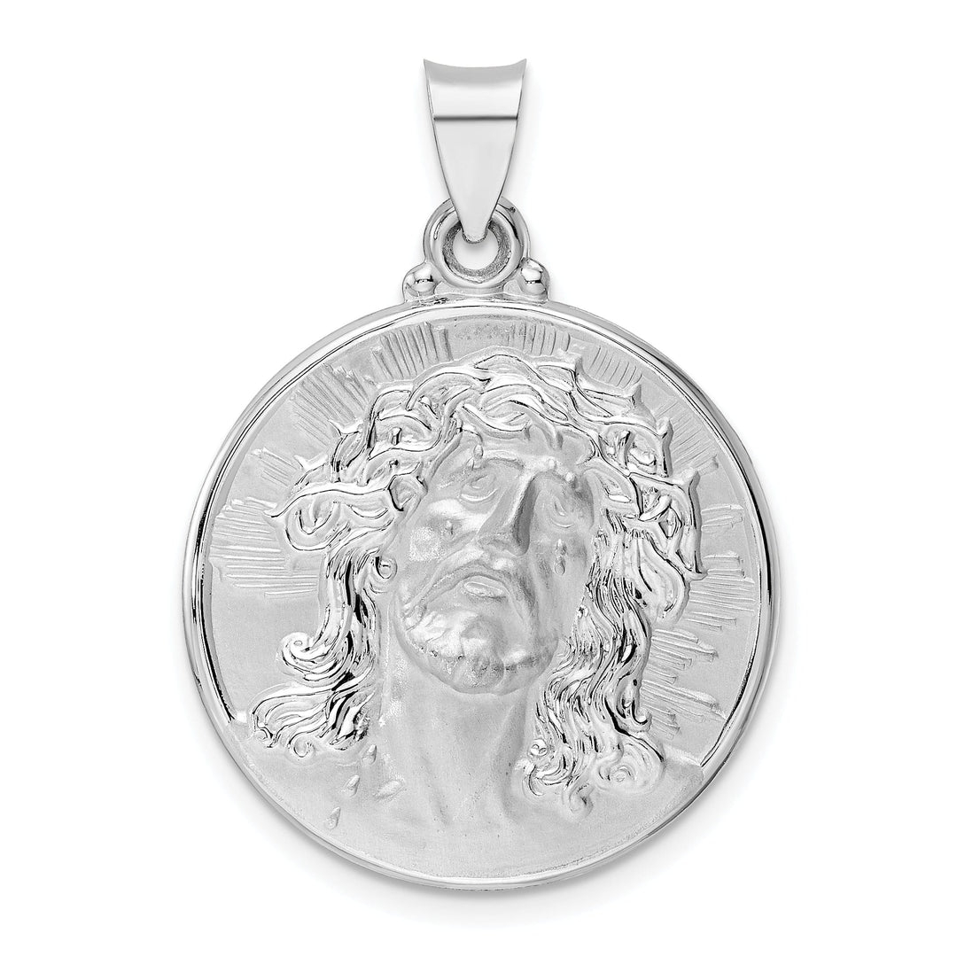 Lovely Rita's Pendants & Charms 14K White Gold Timeless Rhodium Polished Jesus Face Disc Pendant