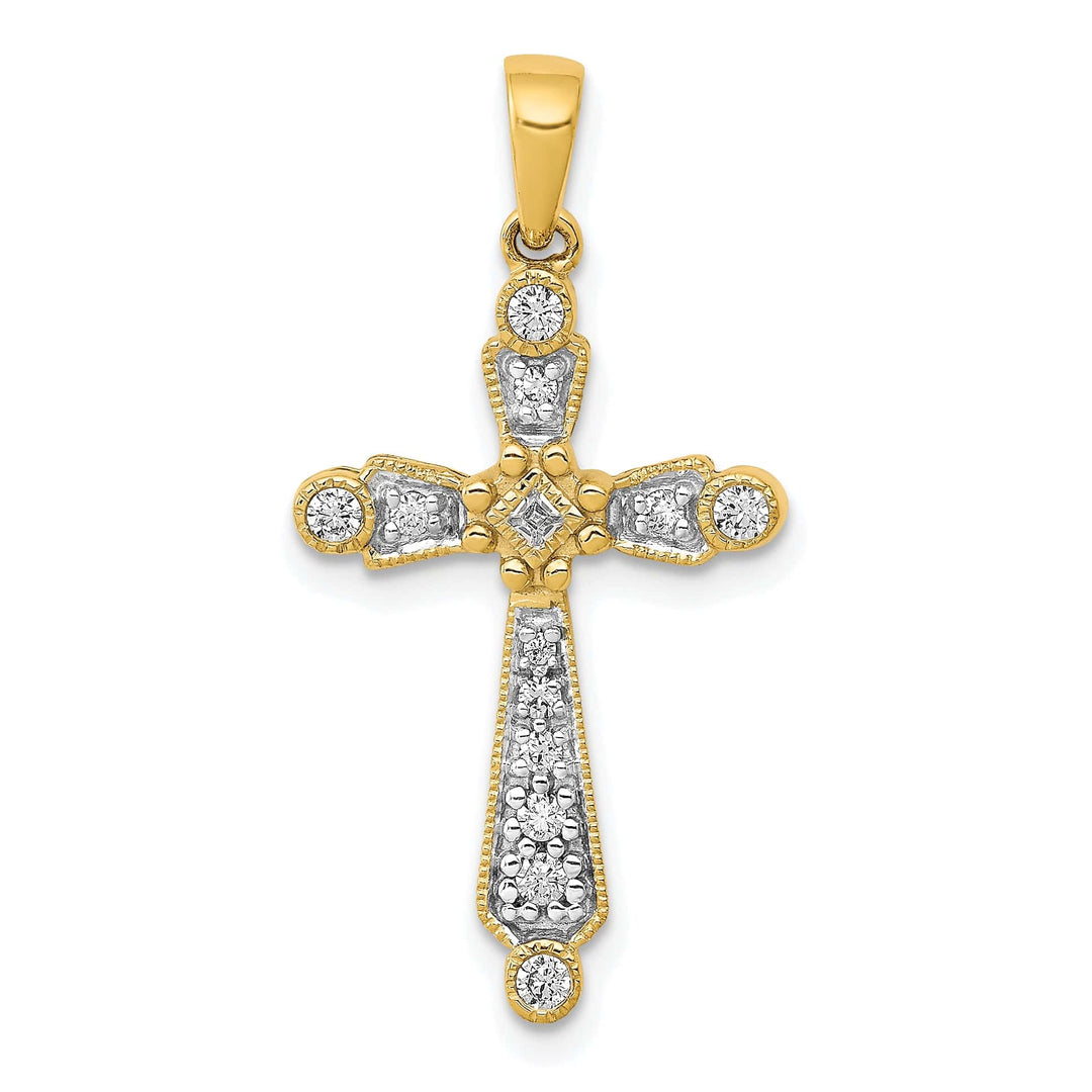 Lovely Rita's Pendants & Charms 14k Yellow Gold 1/5 CT Diamond Elegant Design Cross Pendant