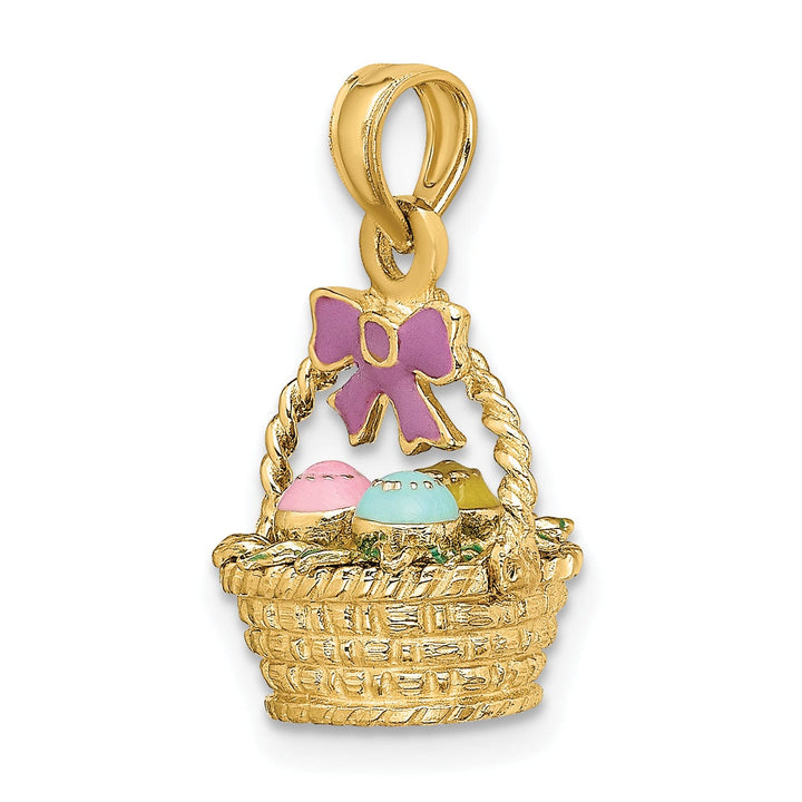 Lovely Rita's Pendants & Charms 14K Yellow Gold 3-D Easter Basket with Bow Eggs Charm Pendant