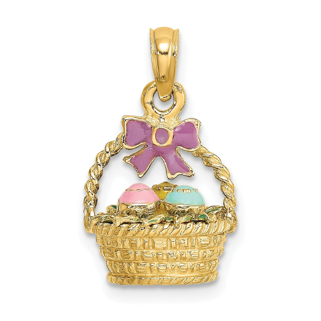 Lovely Rita's Pendants & Charms 14K Yellow Gold 3-D Easter Basket with Bow Eggs Charm Pendant