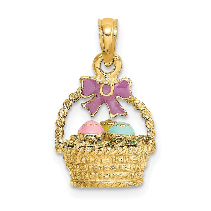Lovely Rita's Pendants & Charms 14K Yellow Gold 3-D Easter Basket with Bow Eggs Charm Pendant