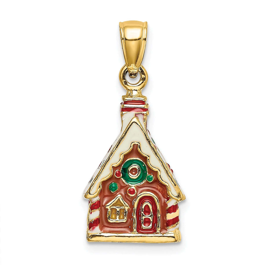 Lovely Rita's Pendants & Charms 14K Yellow Gold 3-D Enamel Gingerbread House Charm Pendant