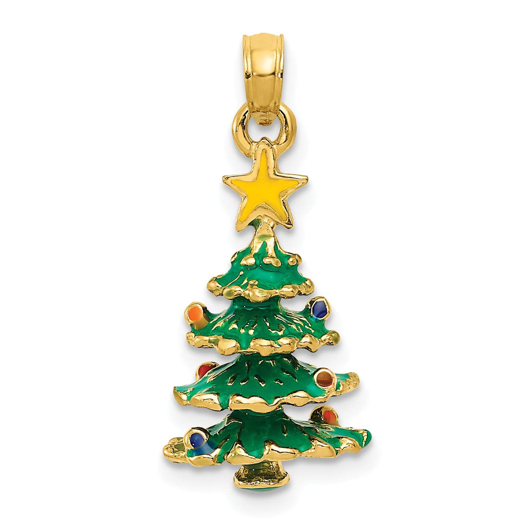 Lovely Rita's Pendants & Charms 14k Yellow Gold 3-D Enameled Christmas Tree Pendant