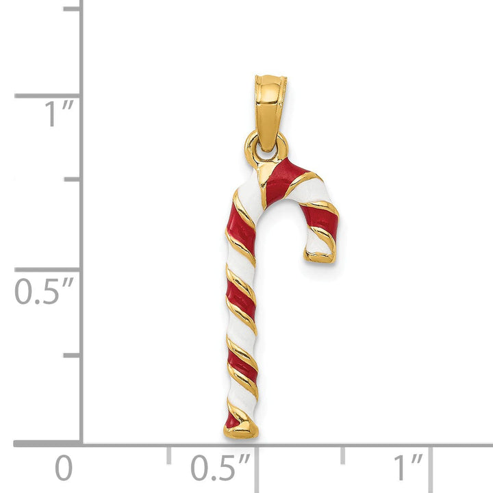 Lovely Rita's Pendants & Charms 14k Yellow Gold 3-D Enameled Finish Candy Cane Charm Pendant