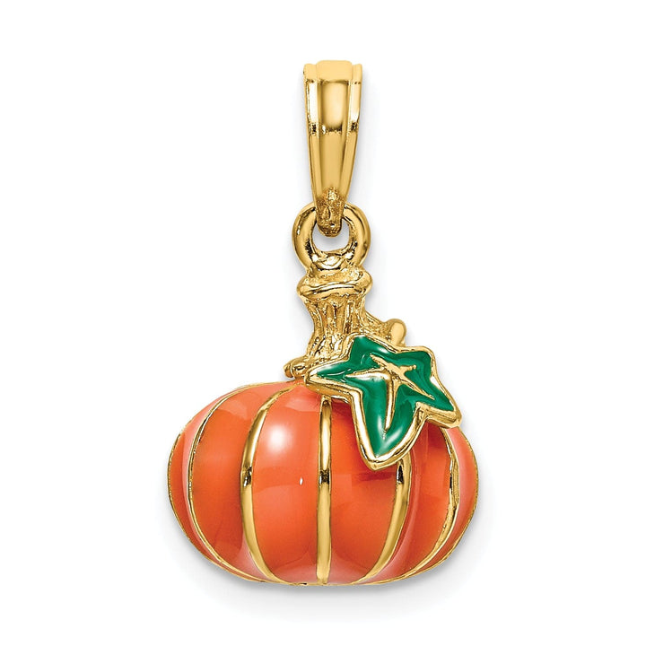 Lovely Rita's Pendants & Charms 14K Yellow Gold 3-D Enameled Pumpkin Charm Pendant