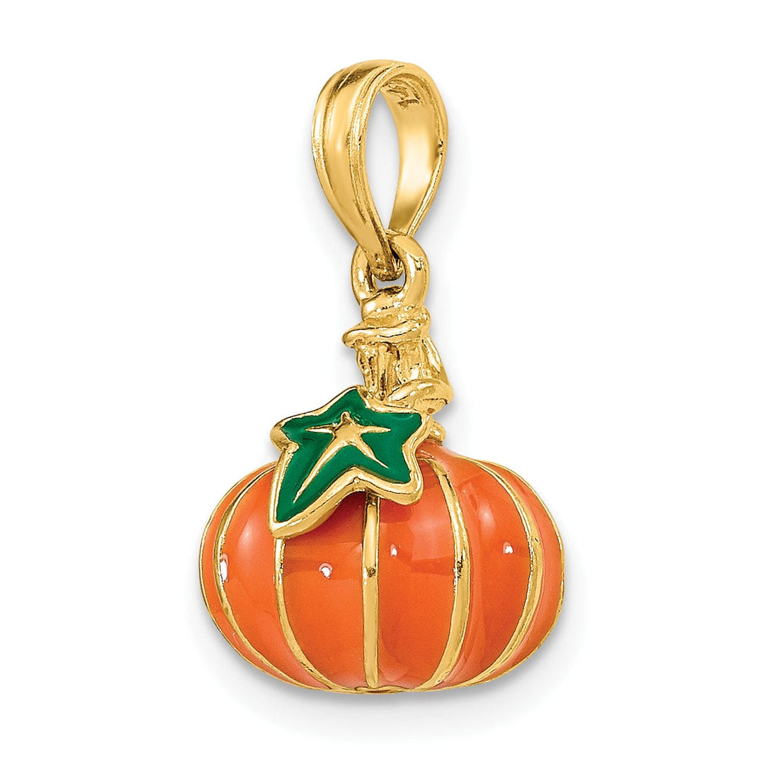Lovely Rita's Pendants & Charms 14K Yellow Gold 3-D Enameled Pumpkin Charm Pendant