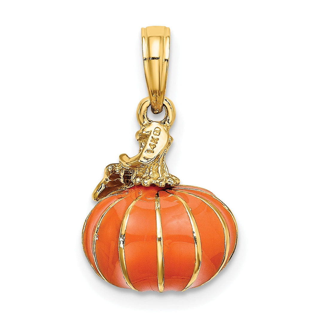 Lovely Rita's Pendants & Charms 14K Yellow Gold 3-D Enameled Pumpkin Charm Pendant
