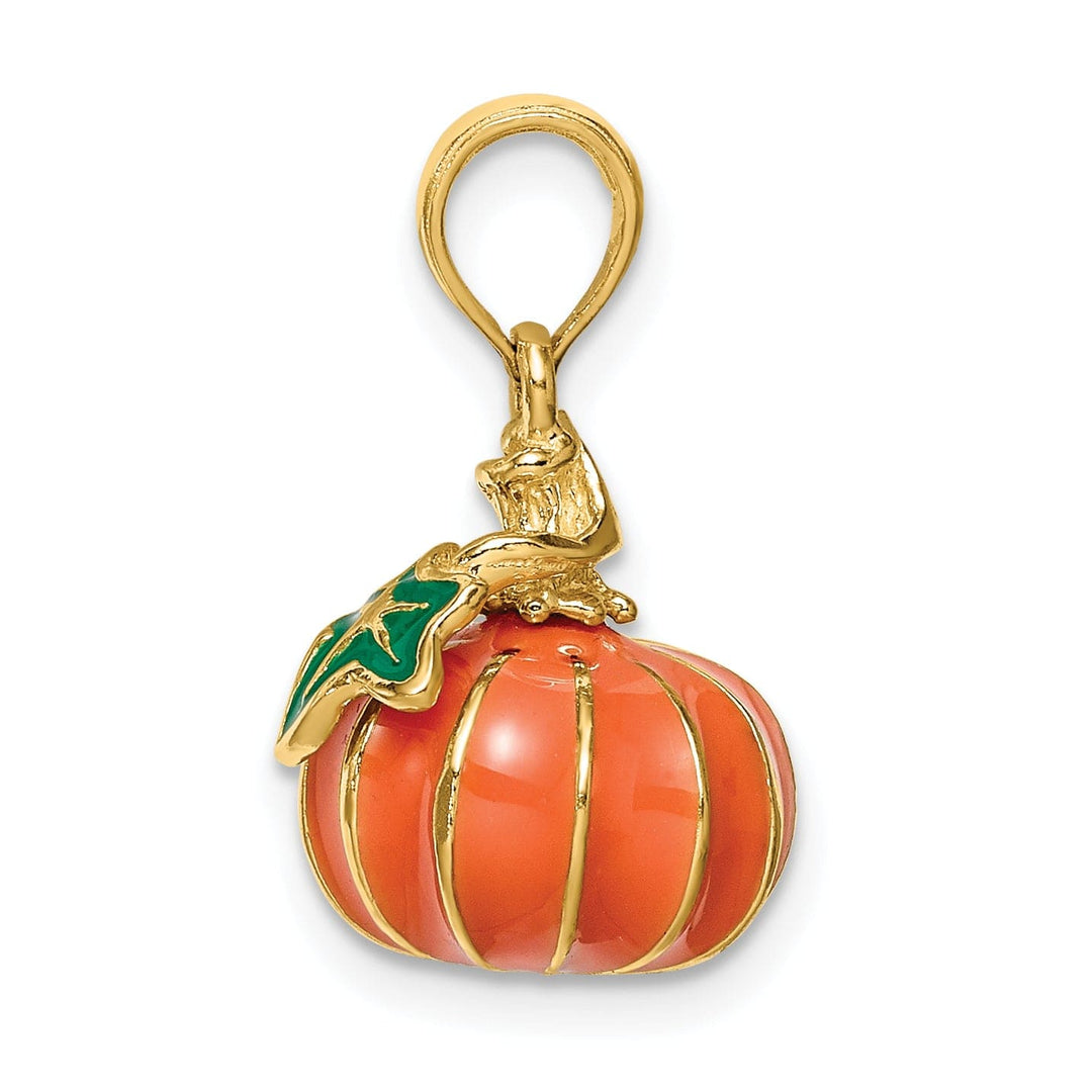 Lovely Rita's Pendants & Charms 14K Yellow Gold 3-D Enameled Pumpkin Charm Pendant