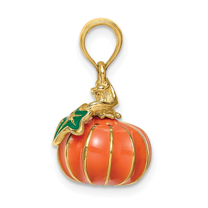 Lovely Rita's Pendants & Charms 14K Yellow Gold 3-D Enameled Pumpkin Charm Pendant