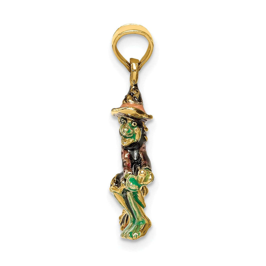 Lovely Rita's Pendants & Charms 14K Yellow Gold 3-D Enameled Witch Flying on Broom Charm