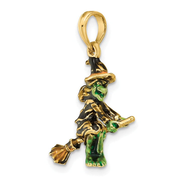 Lovely Rita's Pendants & Charms 14K Yellow Gold 3-D Enameled Witch Flying on Broom Charm