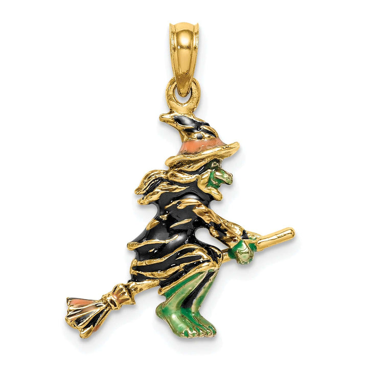 Lovely Rita's Pendants & Charms 14K Yellow Gold 3-D Enameled Witch Flying on Broom Charm