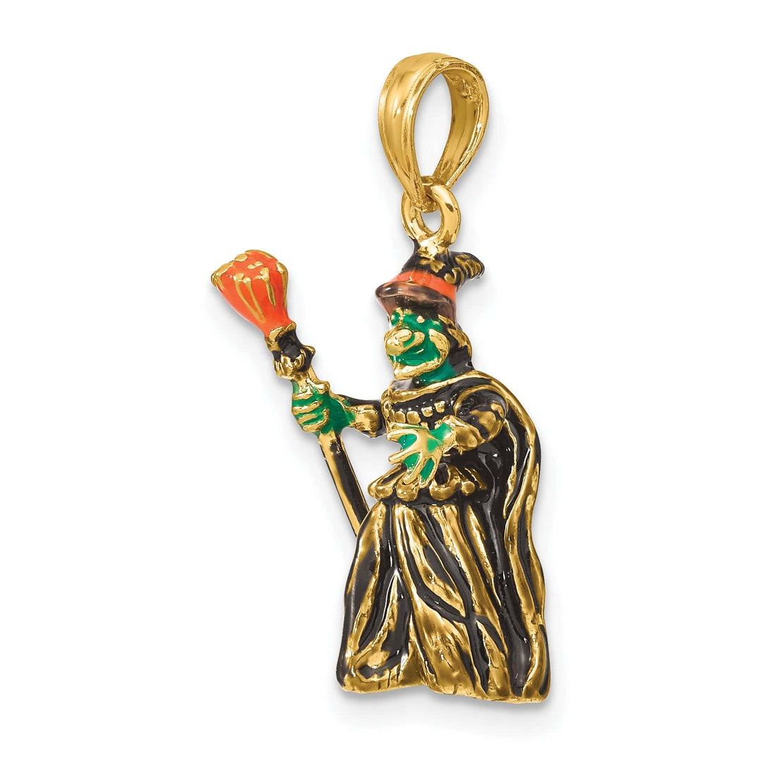 Lovely Rita's Pendants & Charms 14K Yellow Gold 3-D Enameled Witch with Broom Charm Pendant