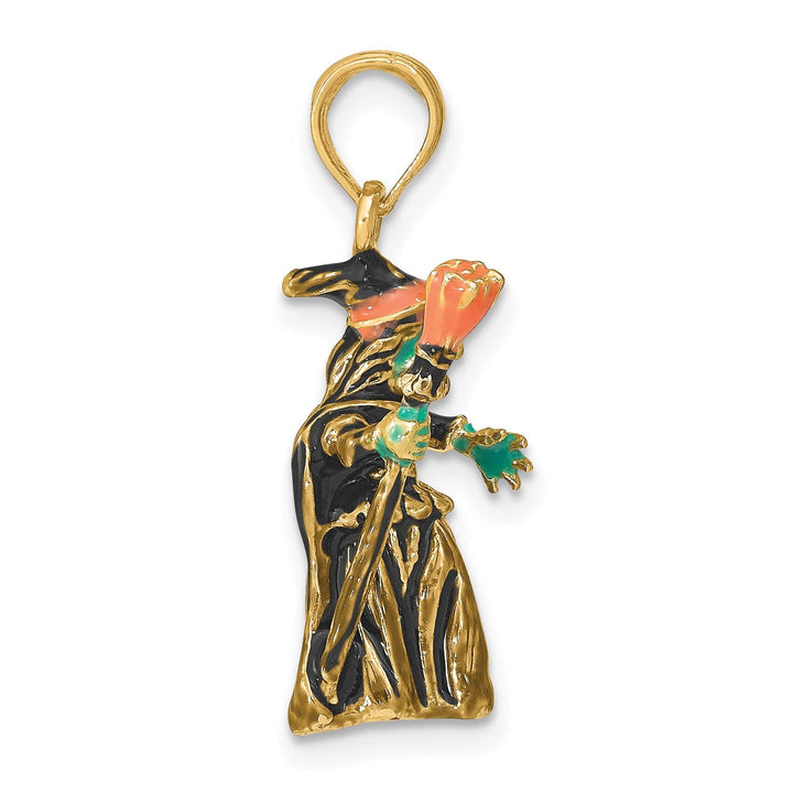 Lovely Rita's Pendants & Charms 14K Yellow Gold 3-D Enameled Witch with Broom Charm Pendant