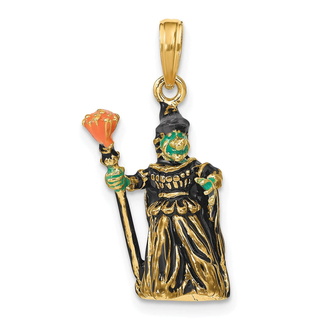 Lovely Rita's Pendants & Charms 14K Yellow Gold 3-D Enameled Witch with Broom Charm Pendant