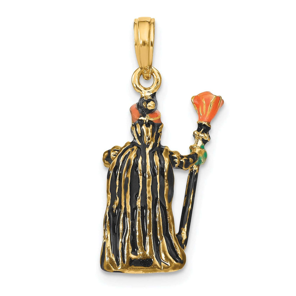 Lovely Rita's Pendants & Charms 14K Yellow Gold 3-D Enameled Witch with Broom Charm Pendant