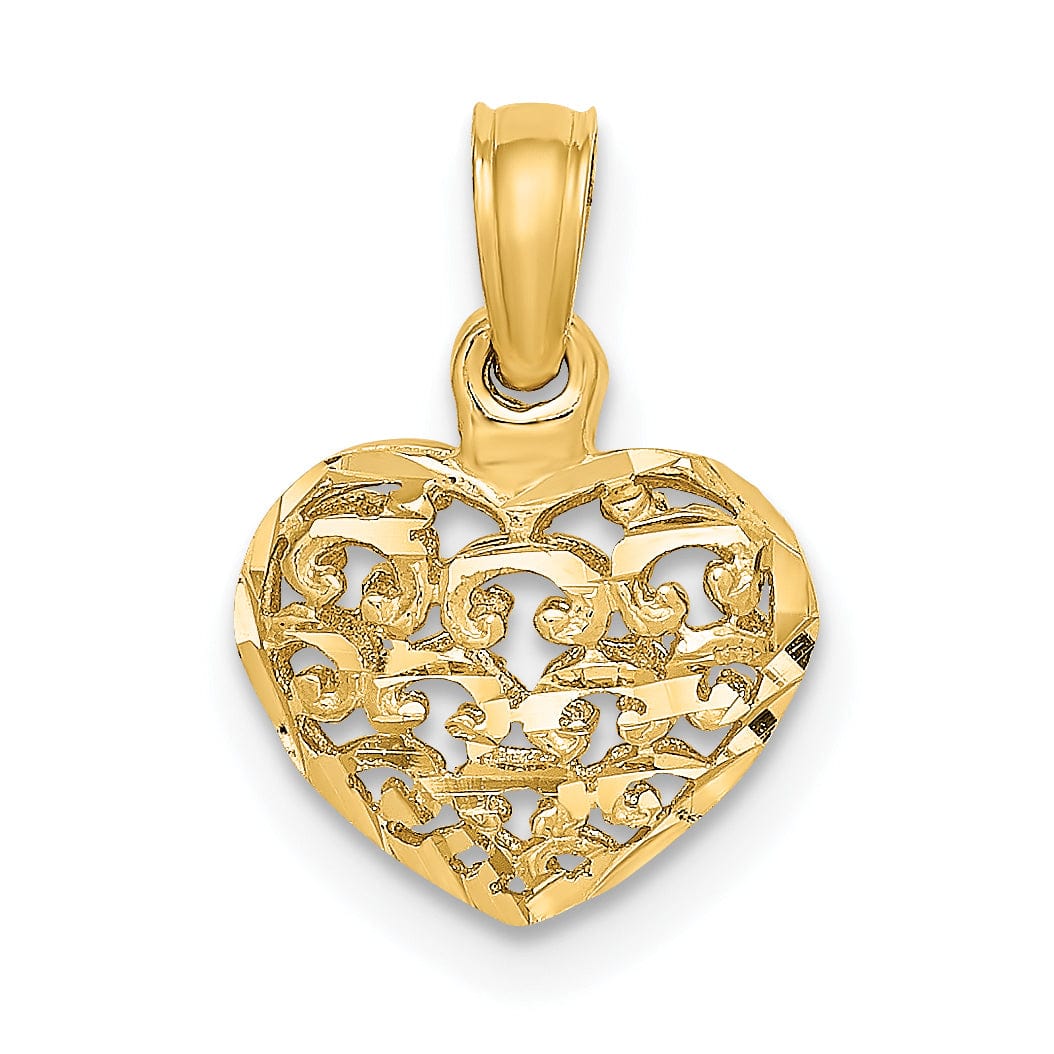 Lovely Rita's Pendants & Charms 14k Yellow Gold 3-D Filigree D.C Mini Puffed Heart Pendant
