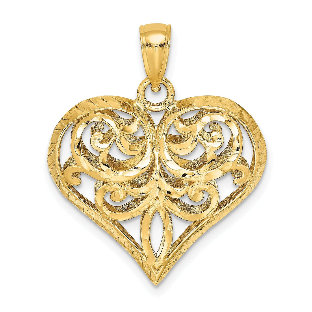 Lovely Rita's Pendants & Charms 14k Yellow Gold 3-D Filigree Puffed Heart Pendant