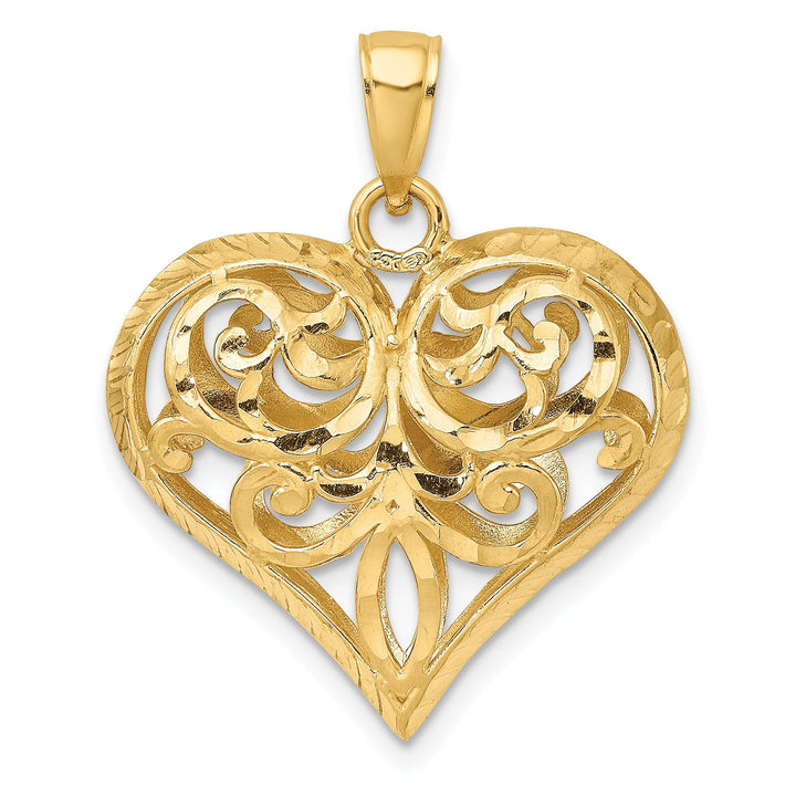 Lovely Rita's Pendants & Charms 14k Yellow Gold 3-D Filigree Puffed Heart Pendant