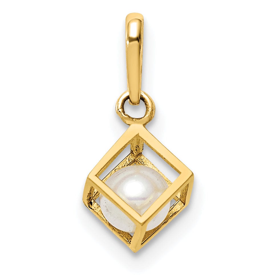 Lovely Rita's Pendants & Charms 14K Yellow Gold 3-D Freshwater Cultured Pearl in Cube Pendant