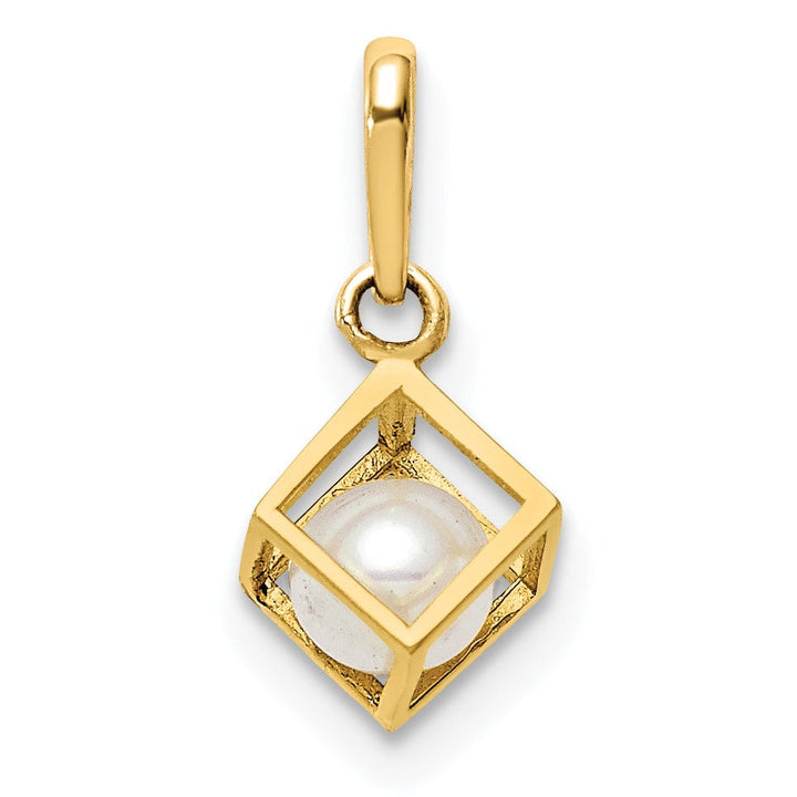 Lovely Rita's Pendants & Charms 14K Yellow Gold 3-D Freshwater Cultured Pearl in Cube Pendant