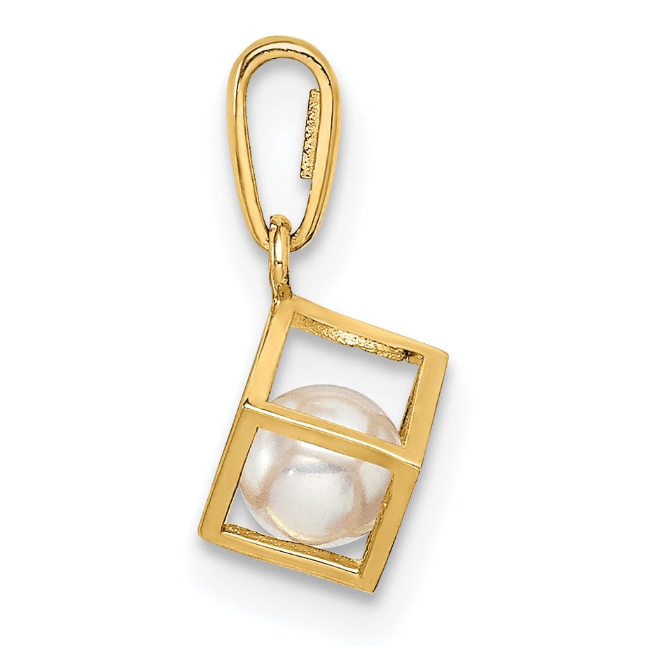 Lovely Rita's Pendants & Charms 14K Yellow Gold 3-D Freshwater Cultured Pearl in Cube Pendant