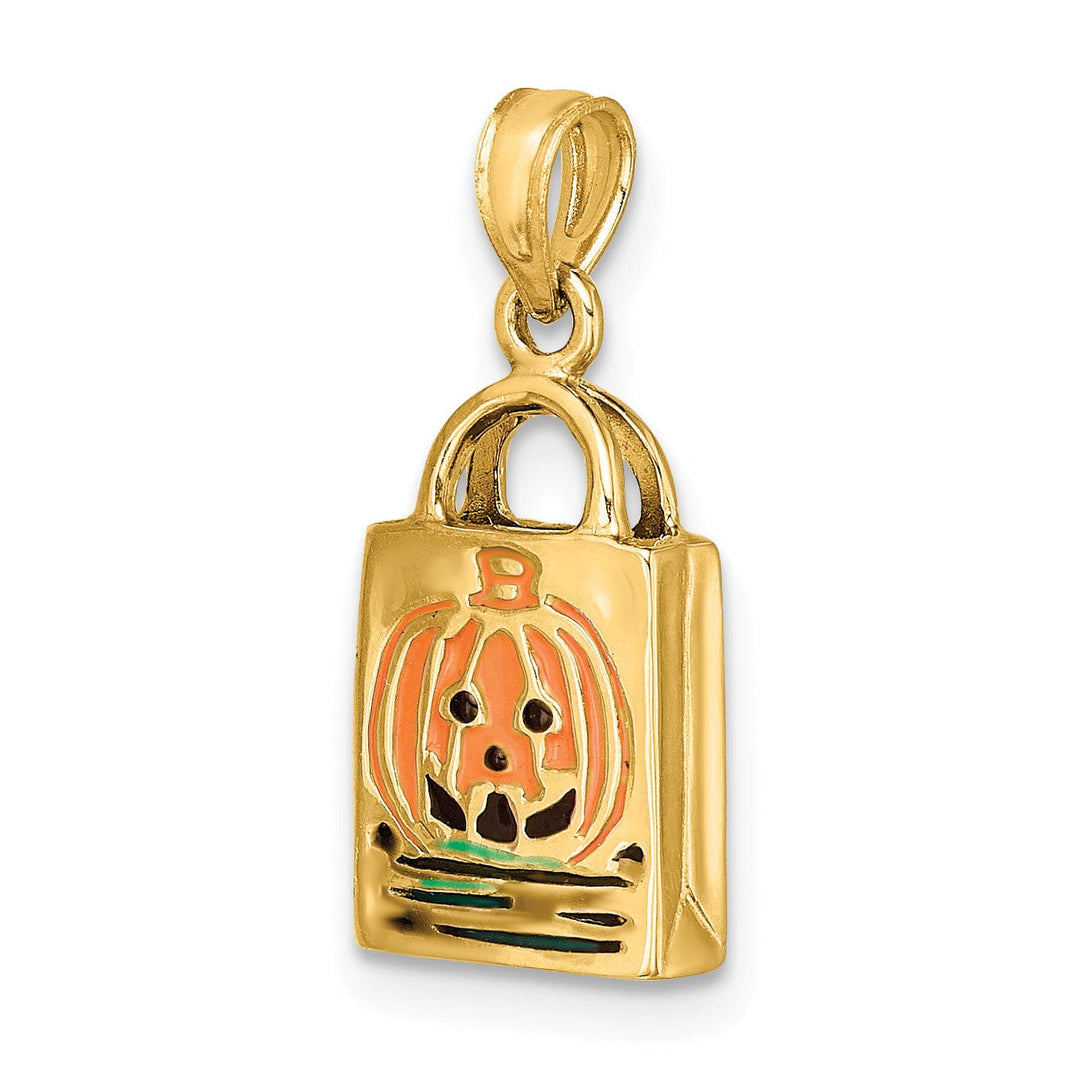 Lovely Rita's Pendants & Charms 14K Yellow Gold 3-D Jack-o-Lantern Trick or Treat Bag Charm Pendant