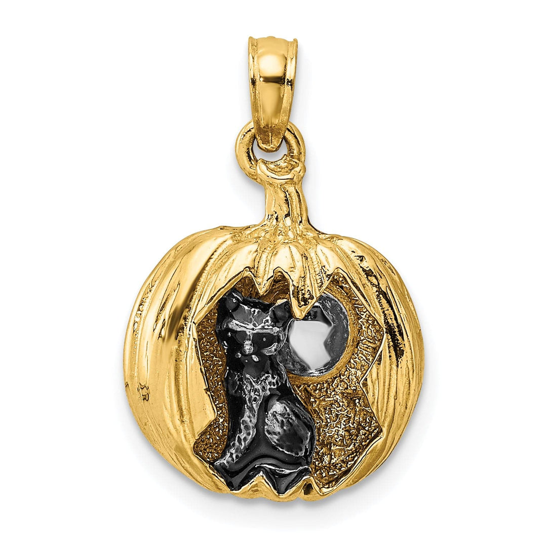 Lovely Rita's Pendants & Charms 14k Yellow Gold  3-D Jack-o-Lantern with Black Cat and Moon Charm Pendant