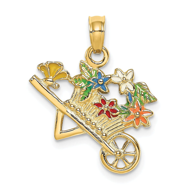 Lovely Rita's Pendants & Charms 14K Yellow Gold 3-D Multi-color Enamel Flower Cart Charm Pendent