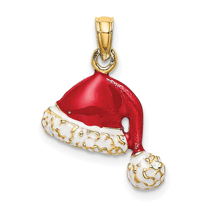 Lovely Rita's Pendants & Charms 14K Yellow Gold 3-D Red, White Enameled Santa Hat Charm Pendant