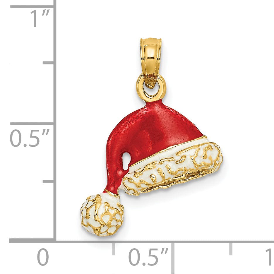 Lovely Rita's Pendants & Charms 14K Yellow Gold 3-D Red, White Enameled Santa Hat Charm Pendant