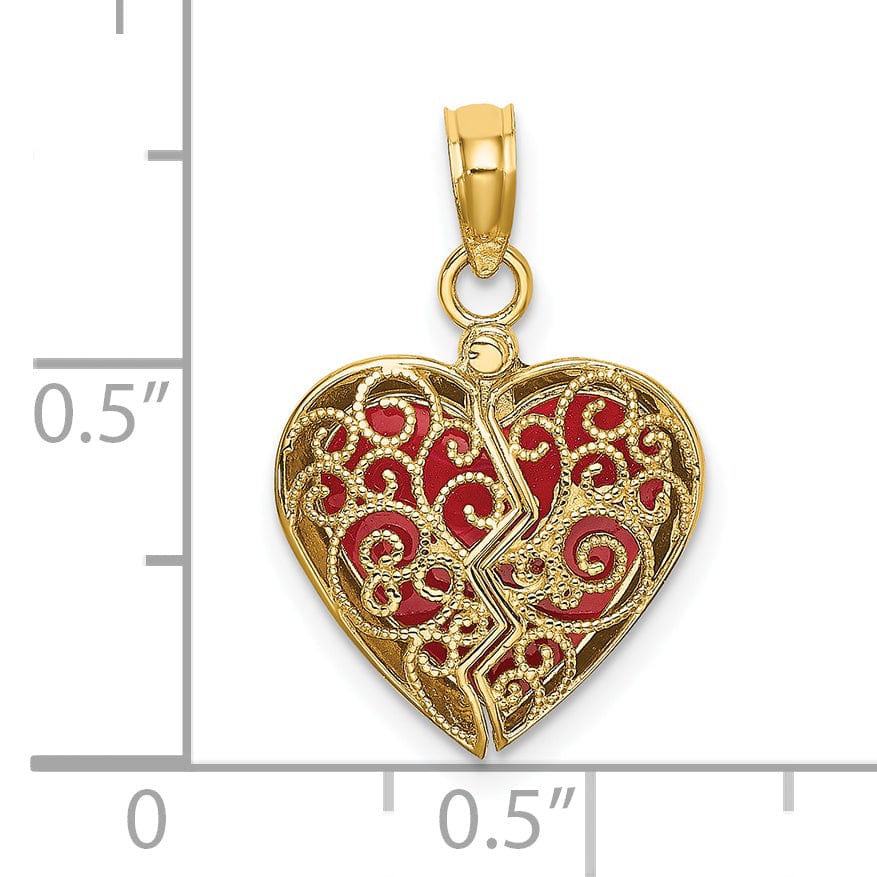 Lovely Rita's Pendants & Charms 14k Yellow Gold 3-D Reversible Heart Opens Filigree  Pendant