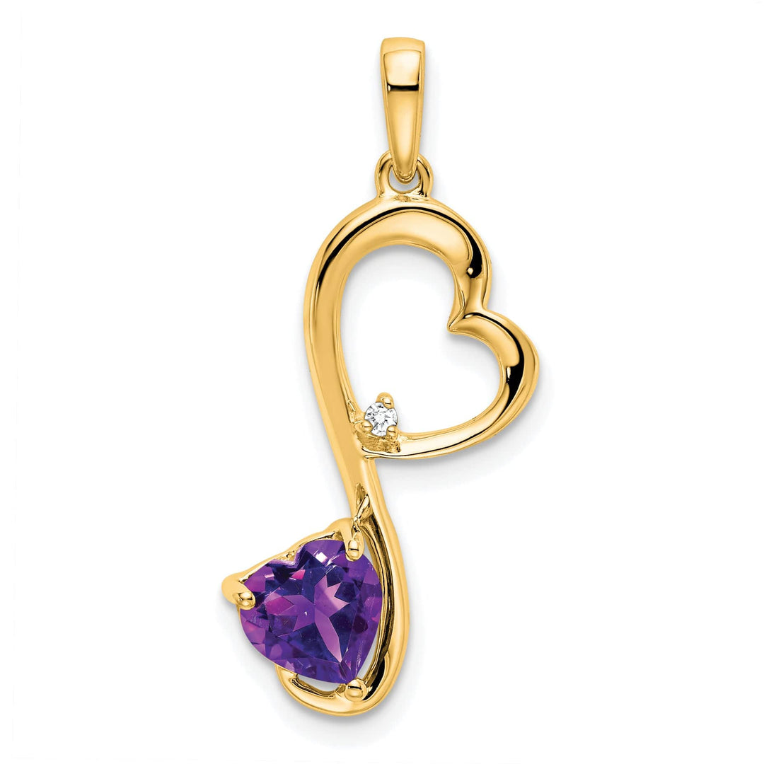 Lovely Rita's Pendants & Charms 14k Yellow Gold Amethyst and Diamond Heart Pendant
