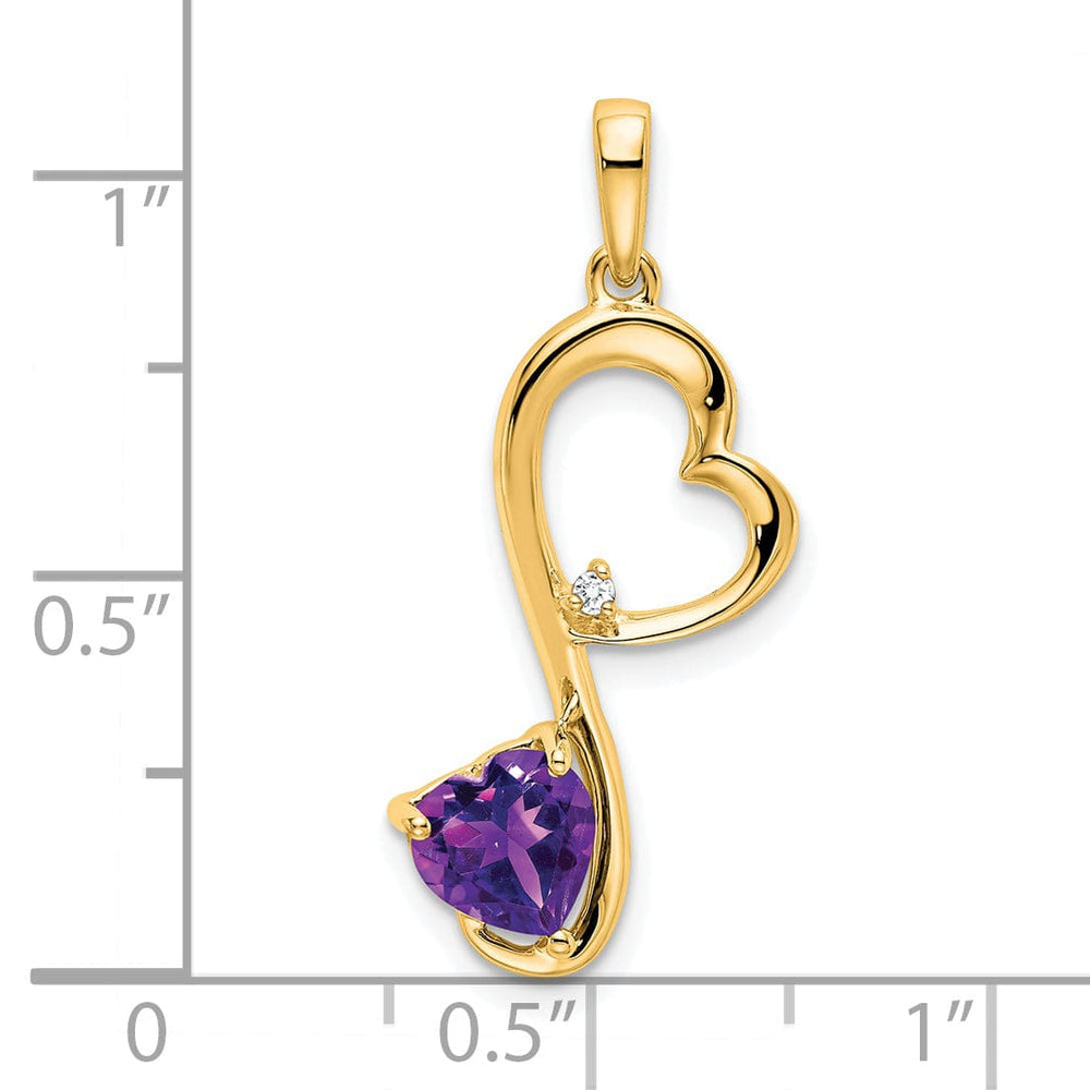 Lovely Rita's Pendants & Charms 14k Yellow Gold Amethyst and Diamond Heart Pendant