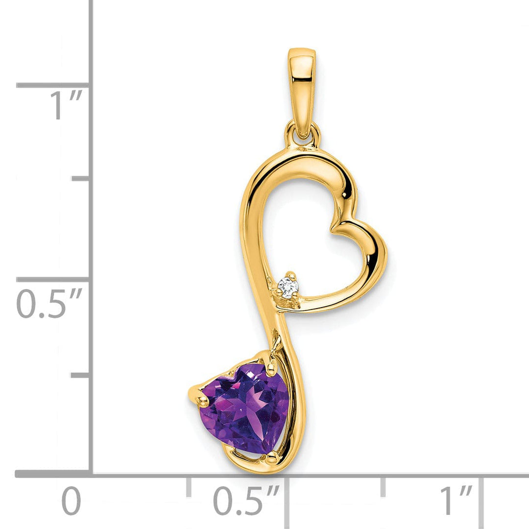 Lovely Rita's Pendants & Charms 14k Yellow Gold Amethyst and Diamond Heart Pendant