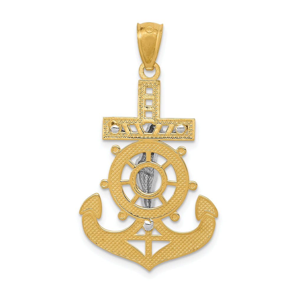 Lovely Rita's Pendants & Charms 14K Yellow Gold and Rhodium Polished Mariner Crucifix Pendant