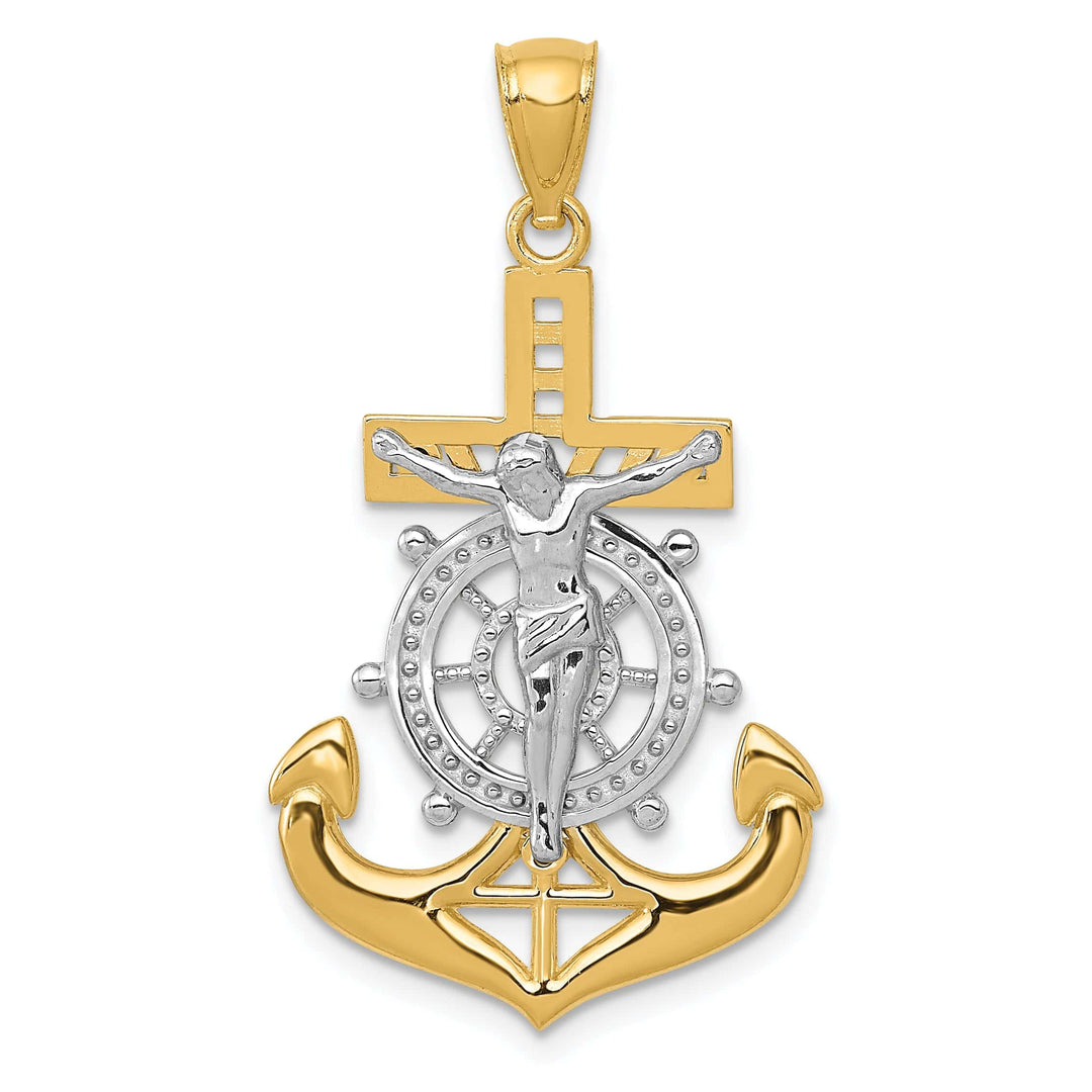 Lovely Rita's Pendants & Charms 14K Yellow Gold and Rhodium Polished Mariner Crucifix Pendant