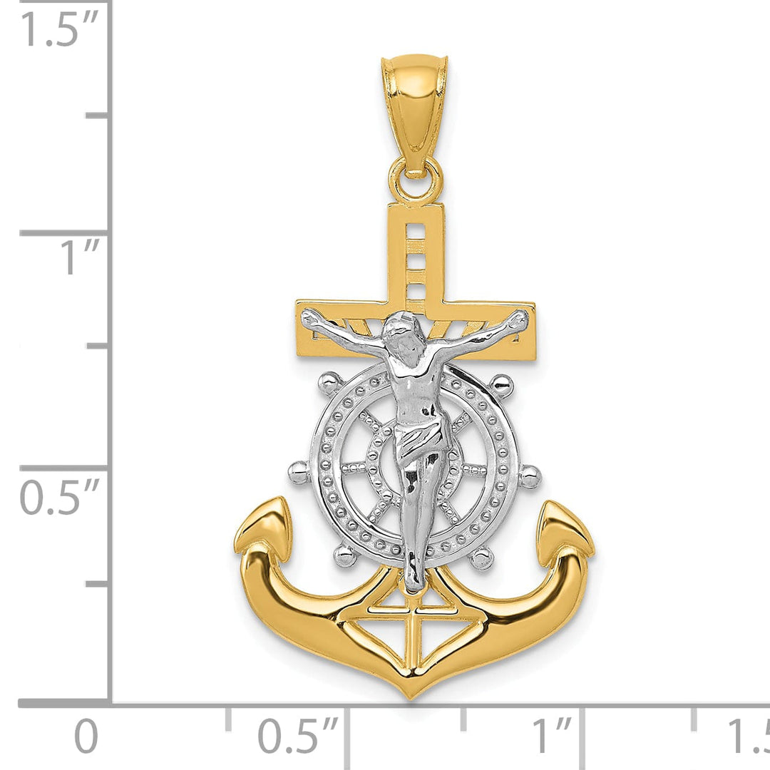 Lovely Rita's Pendants & Charms 14K Yellow Gold and Rhodium Polished Mariner Crucifix Pendant