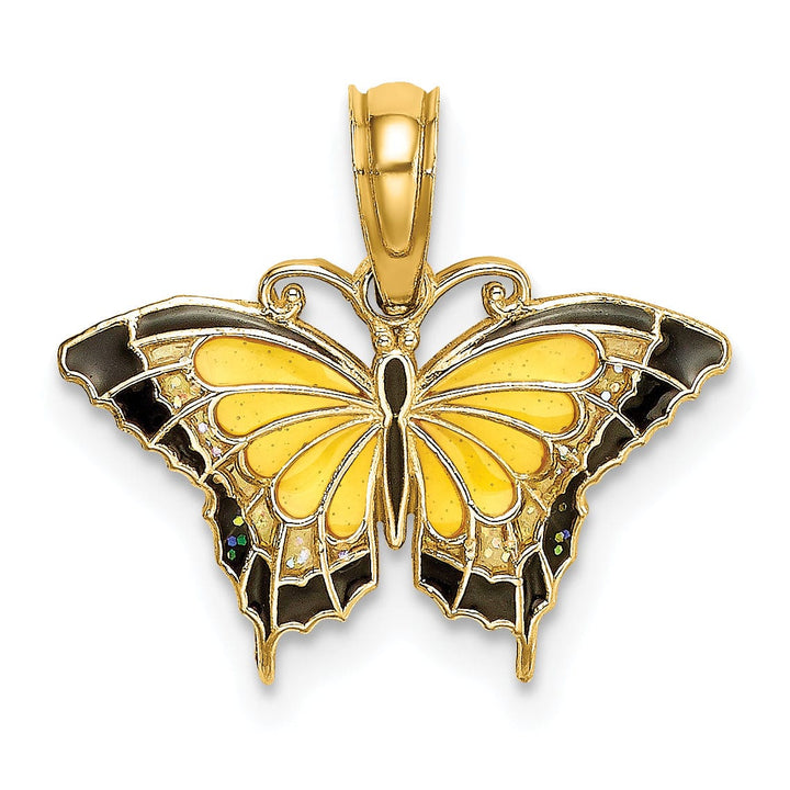 Lovely Rita's Pendants & Charms 14K Yellow Gold Black, Yellow Enameled Butterfly Pendant