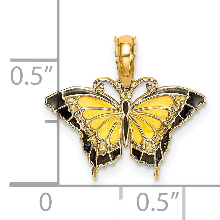 Lovely Rita's Pendants & Charms 14K Yellow Gold Black, Yellow Enameled Butterfly Pendant