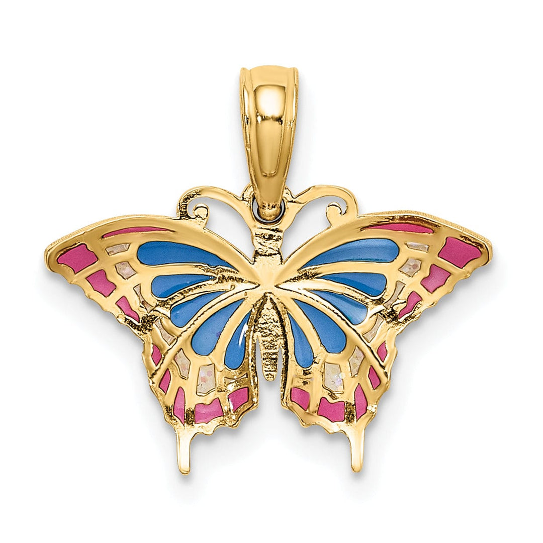 Lovely Rita's Pendants & Charms 14K Yellow Gold Blue Red Enamel Butterfly Charm Pendant