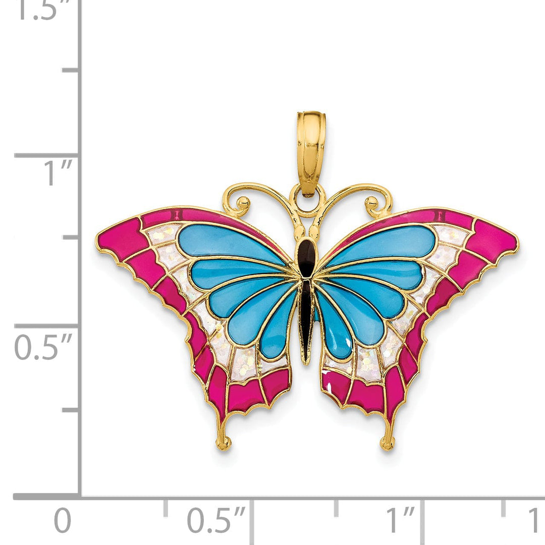 Lovely Rita's Pendants & Charms 14K Yellow Gold Blue Red Enameled Butterfly Pendant