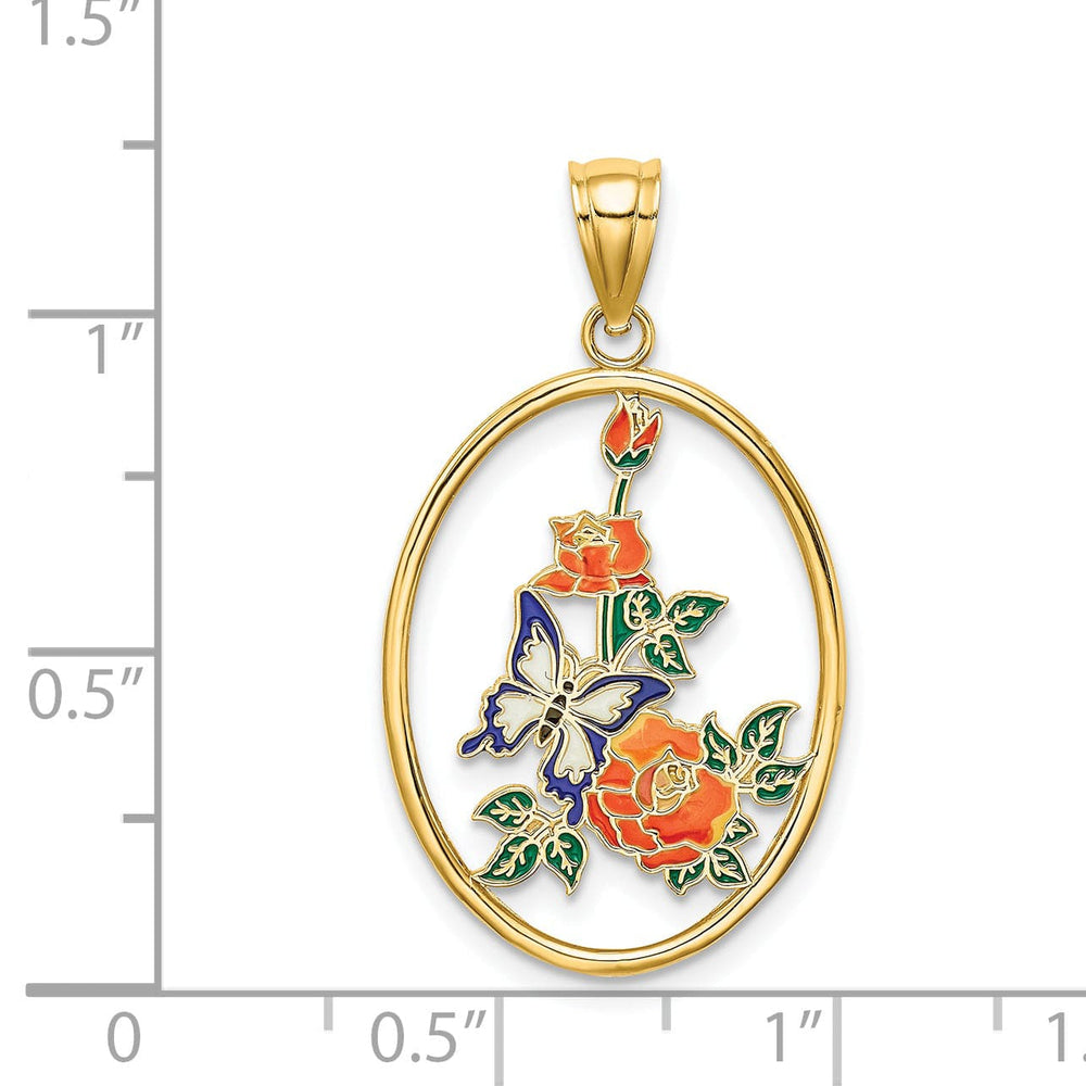 Lovely Rita's Pendants & Charms 14K Yellow Gold Butterfly In Oval with Flowers Charm Pendant