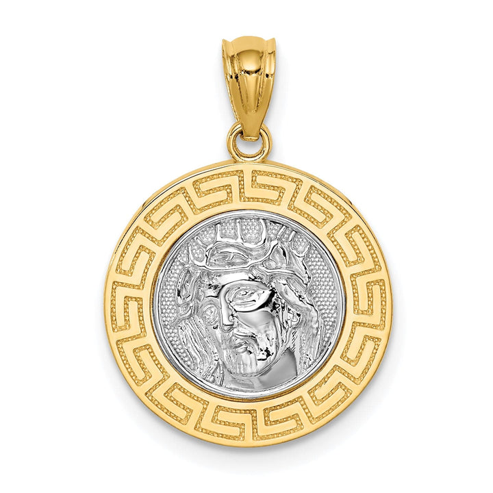 Lovely Rita's Pendants & Charms 14K Yellow Gold Classic Rhodium Polished Greek Key Jesus Medal