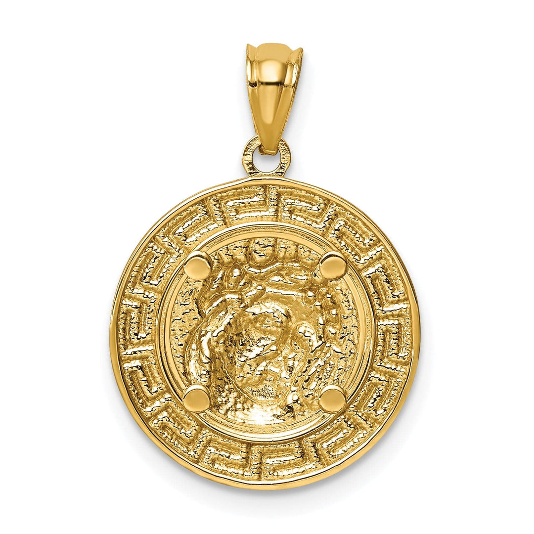 Lovely Rita's Pendants & Charms 14K Yellow Gold Classic Rhodium Polished Greek Key Jesus Medal
